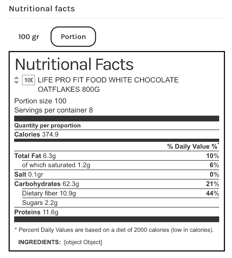 OAT FLAKES 800G LIFE PRO NUTRITION France flocons avoine